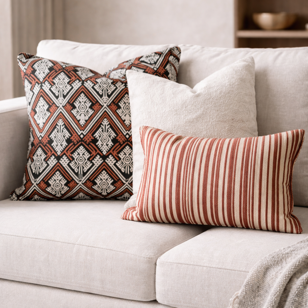 Coussin rectangulaire rayure terracota