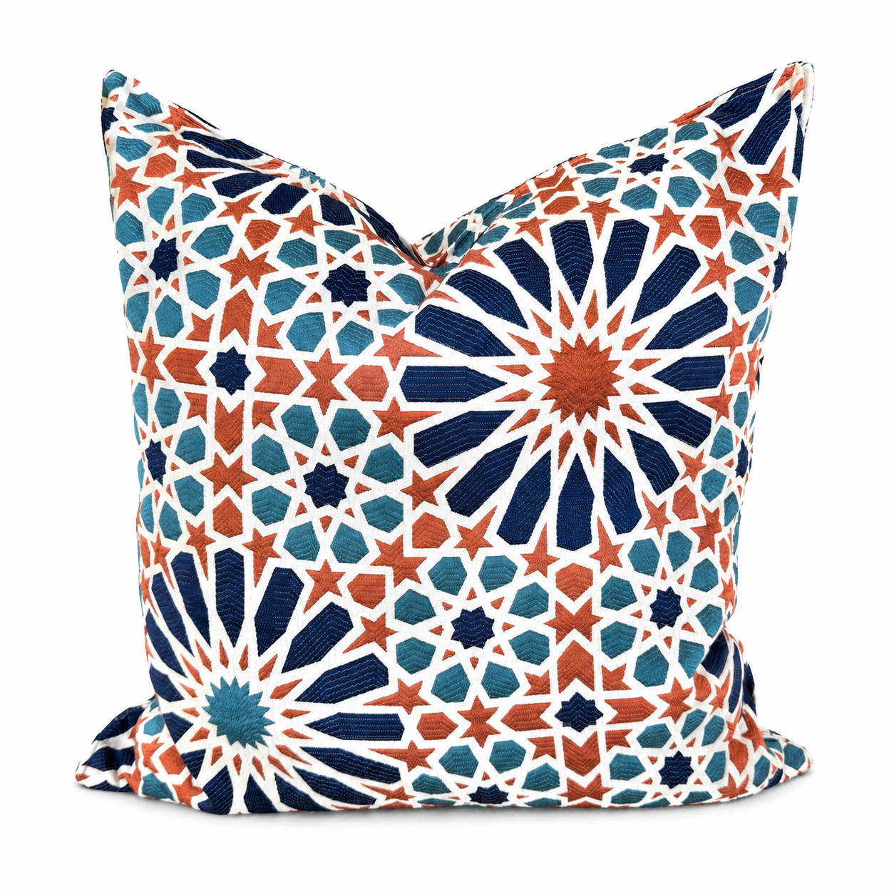 Coussin décoratif Zellij Majestueux bleu et ocre 50x50cm
