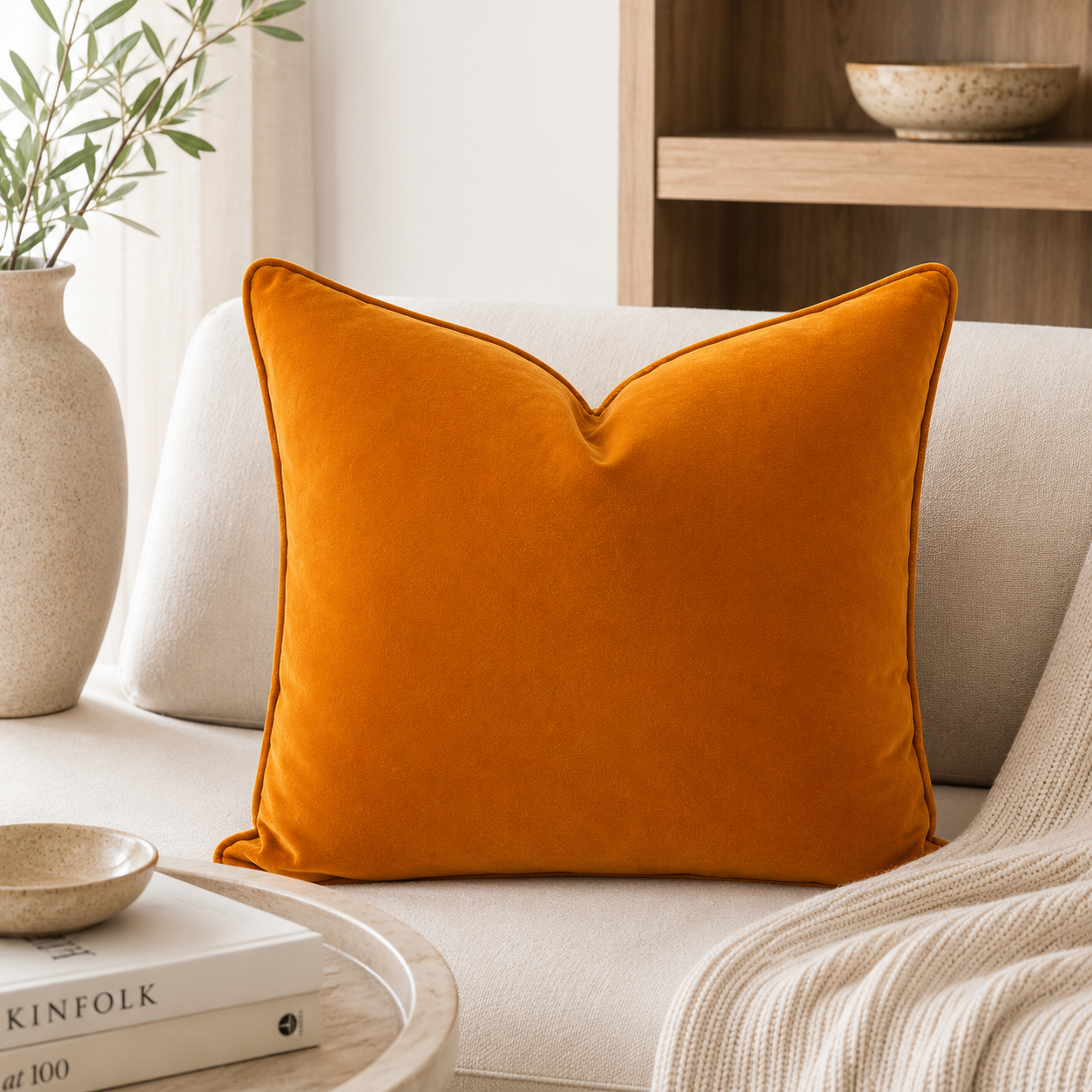 Coussin décoratif en velour matte orange