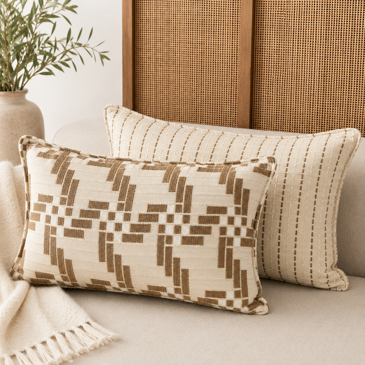 Coussin rectangulaire Géométrique taupe
