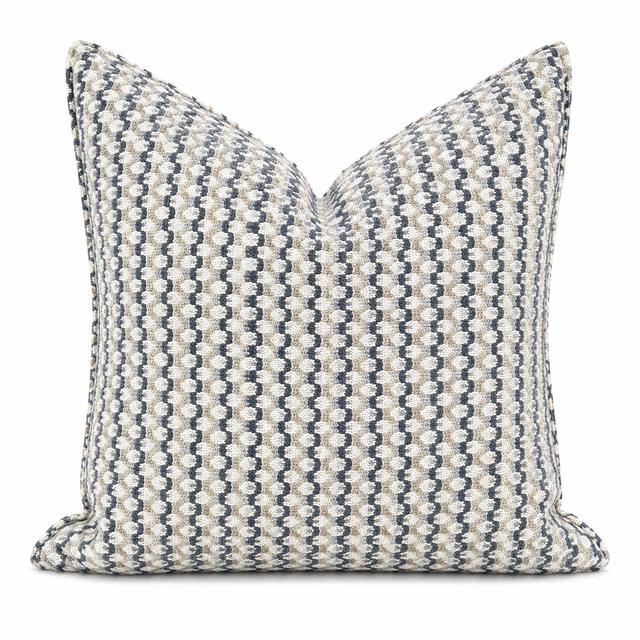 Coussin décoratif motif géométrique bleu et sable