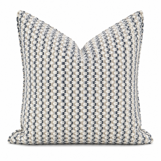 Coussin décoratif motif géométrique bleu et sable