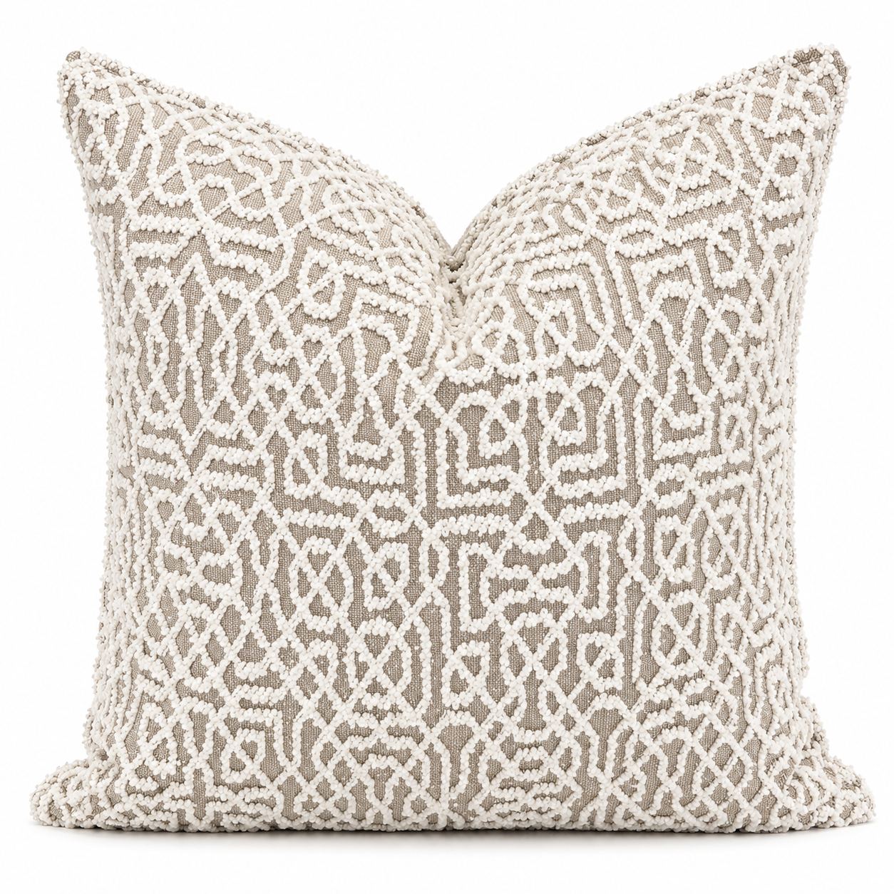 Coussin décoratif bouclette à motif décoratif taupe