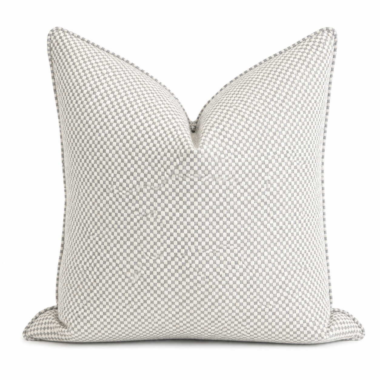 Coussin Echiquier taupe et blanc cassé