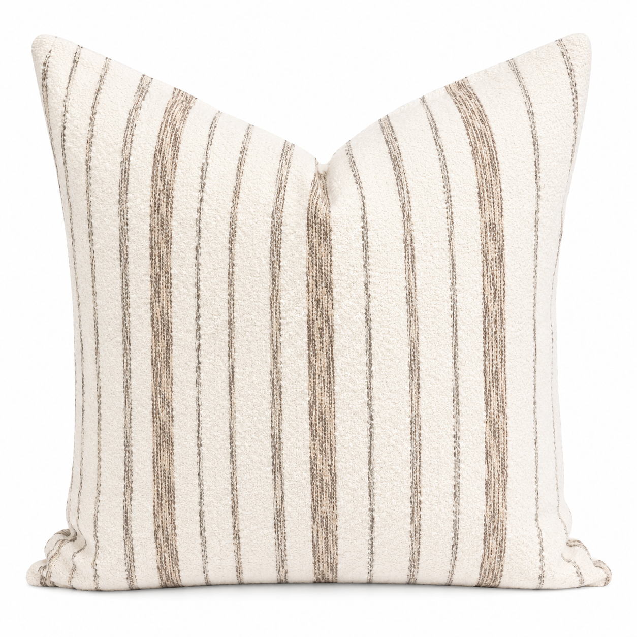 Coussin décoratif bouclette rayé écru & lin naturel