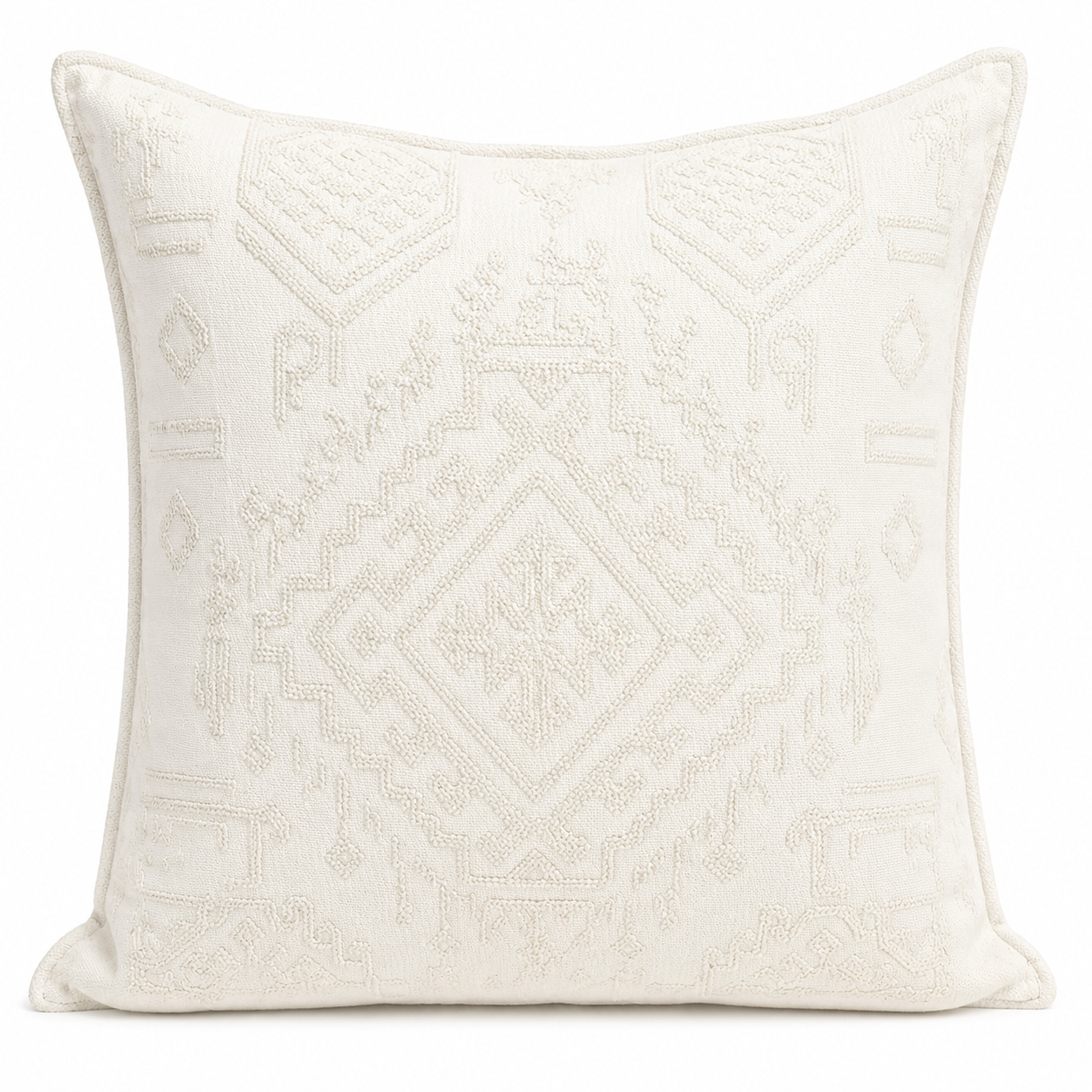 White double-sided ethnic decorative cushion 50x50cm