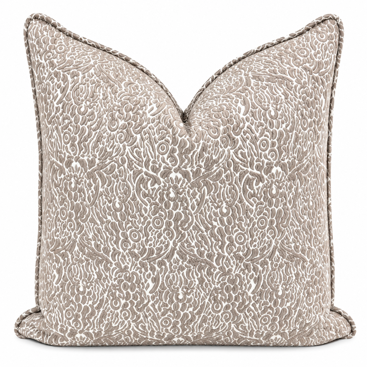 Coussin décoratif à motif fleuri  taupe