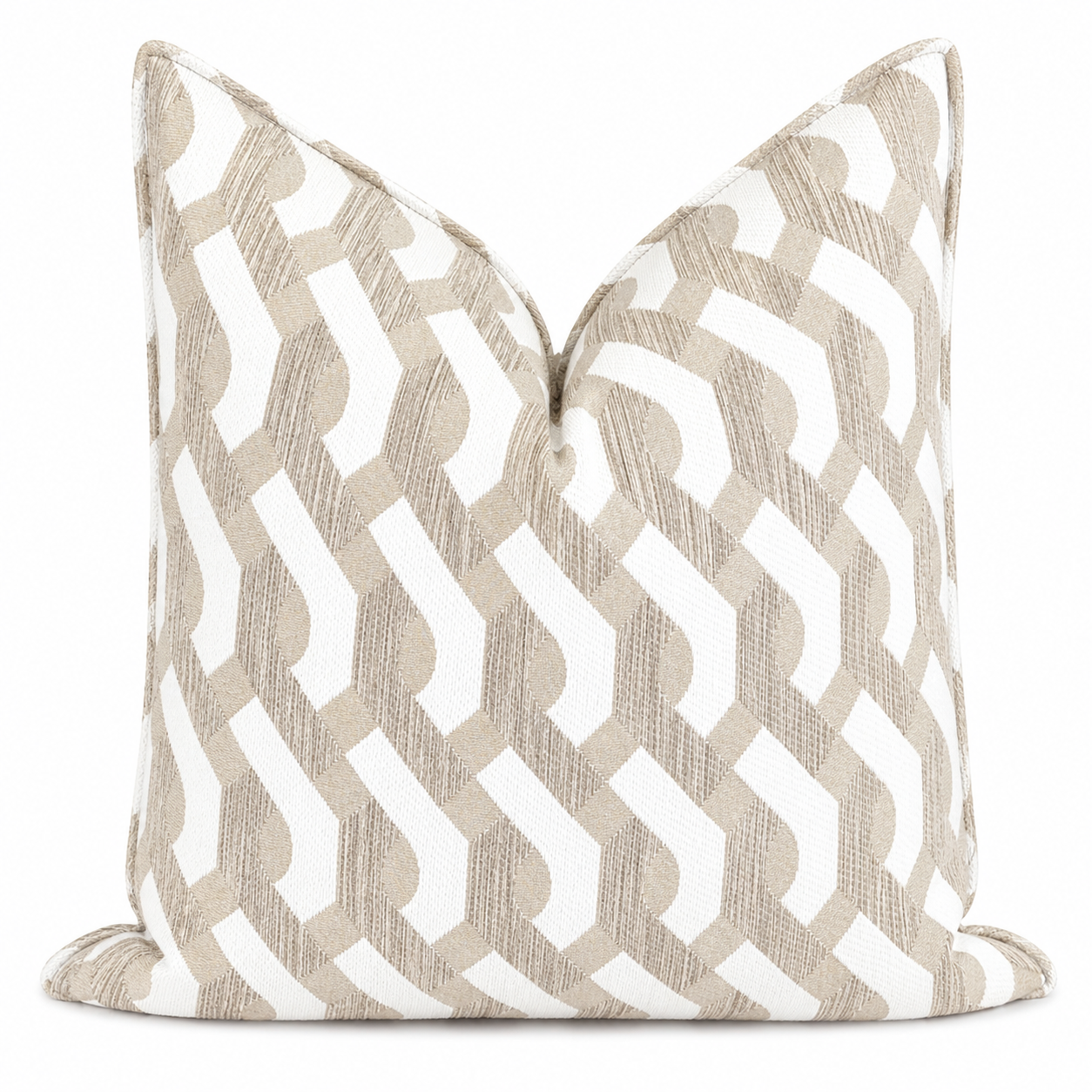 Coussin Blanc et taupe à Motif Géométrique