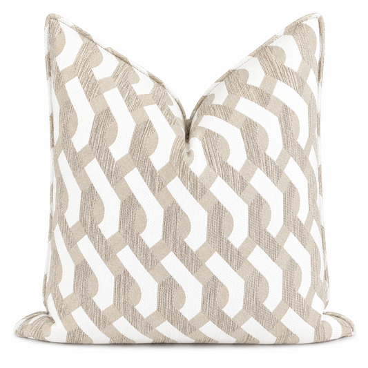 Coussin Blanc et taupe à Motif Géométrique