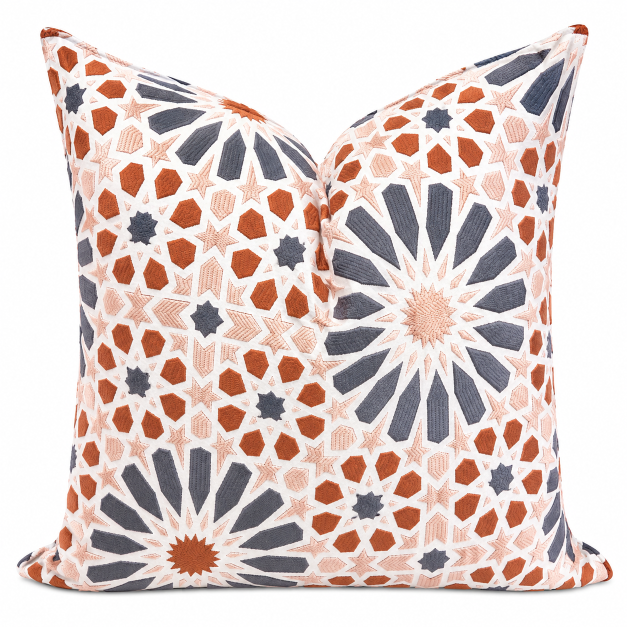 Coussin décoratif gris et rose à motif zelli