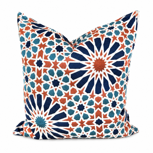 Coussin décoratif  Zellij Majestueux bleu et ocre 50x50cm