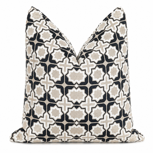 Coussin Zellij Étoilé Noir et Beige