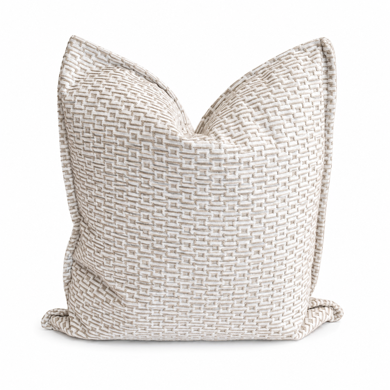 Coussin décoratif ivoire à motif géométrique en relief, au design élégant et texturé, idéal pour une décoration chic et contemporaine.