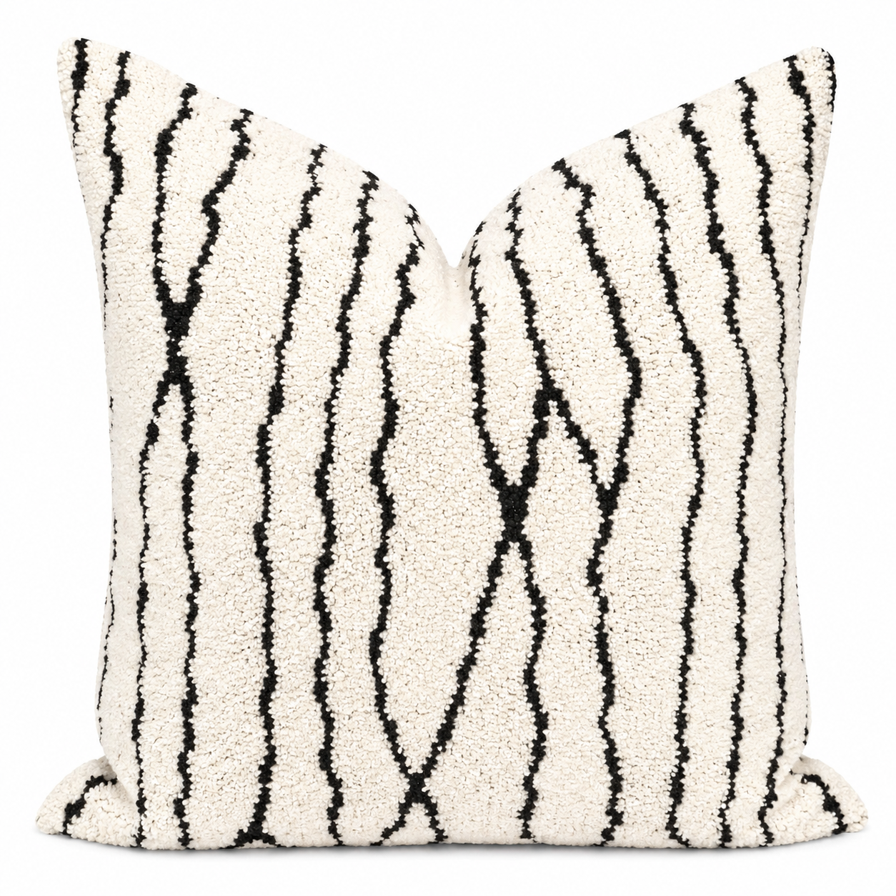 Coussin décoratif en bouclette ethnique noir et blanc