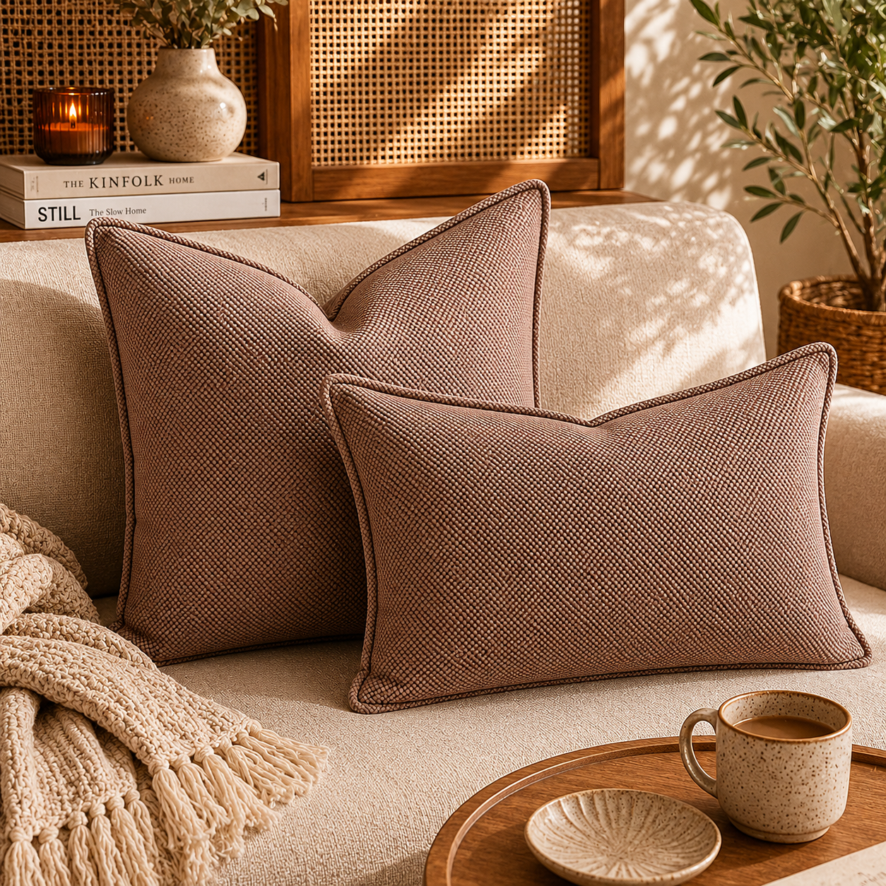 Coussin décoratif uni taupe