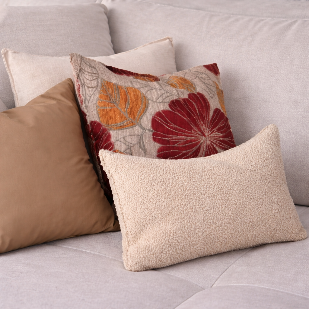 Composition de coussins à motifs et unis