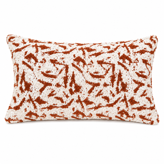 Coussin rectangulaire à motif abstrait terracotta et écru