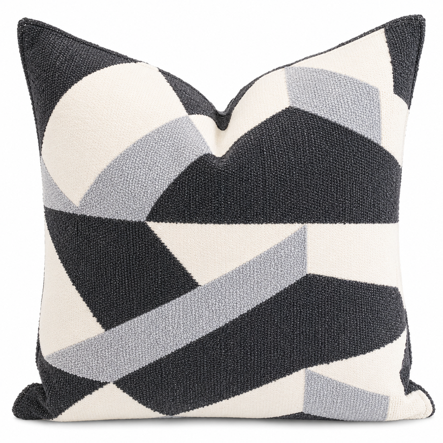 Coussin Bouclette géométrique gris clair bleuté