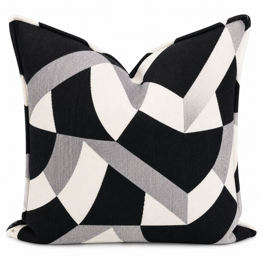 Coussin Graphique Noir & Écru – Motifs Géométriques Modernes