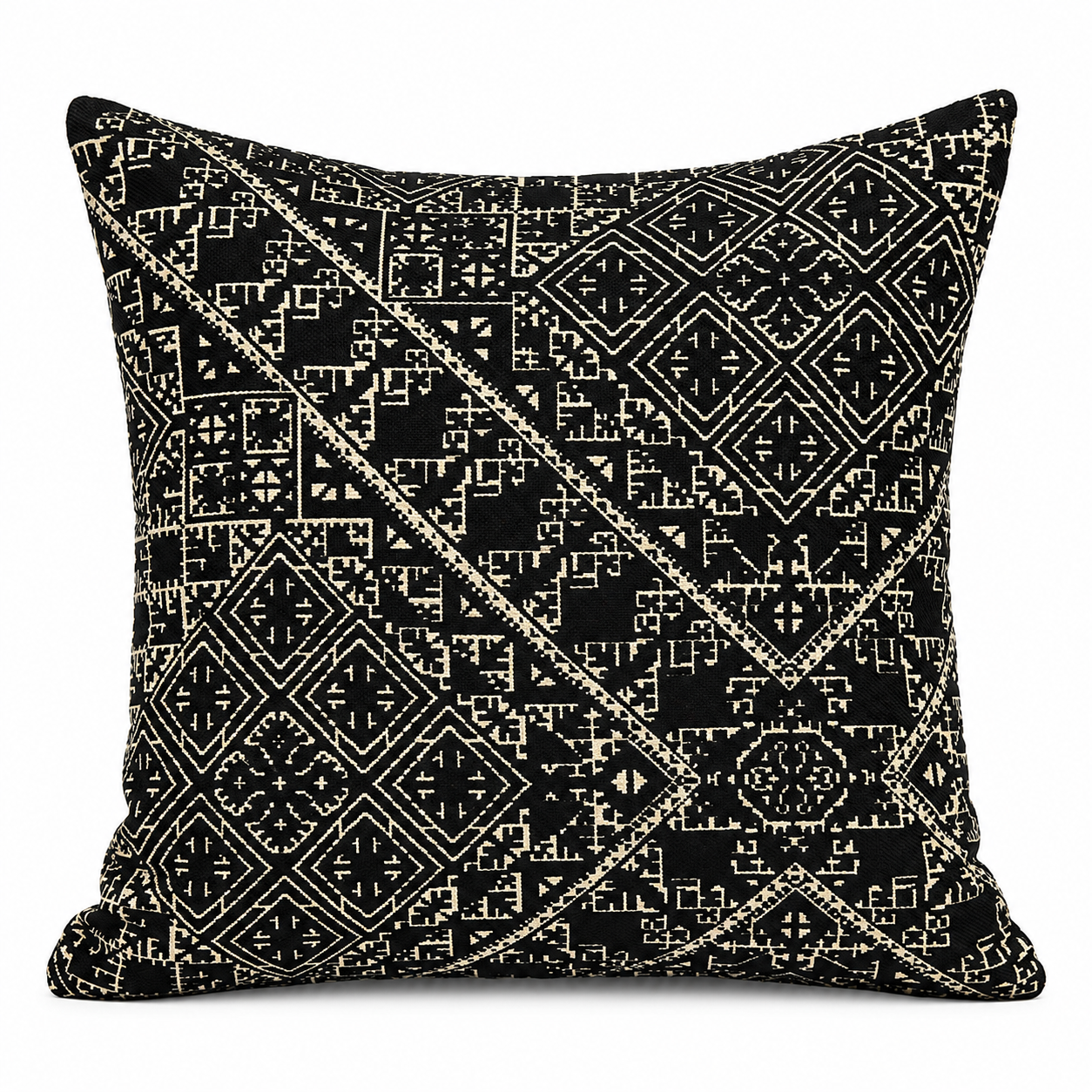 Coussin décoratif en tissu de broderie de fes noir