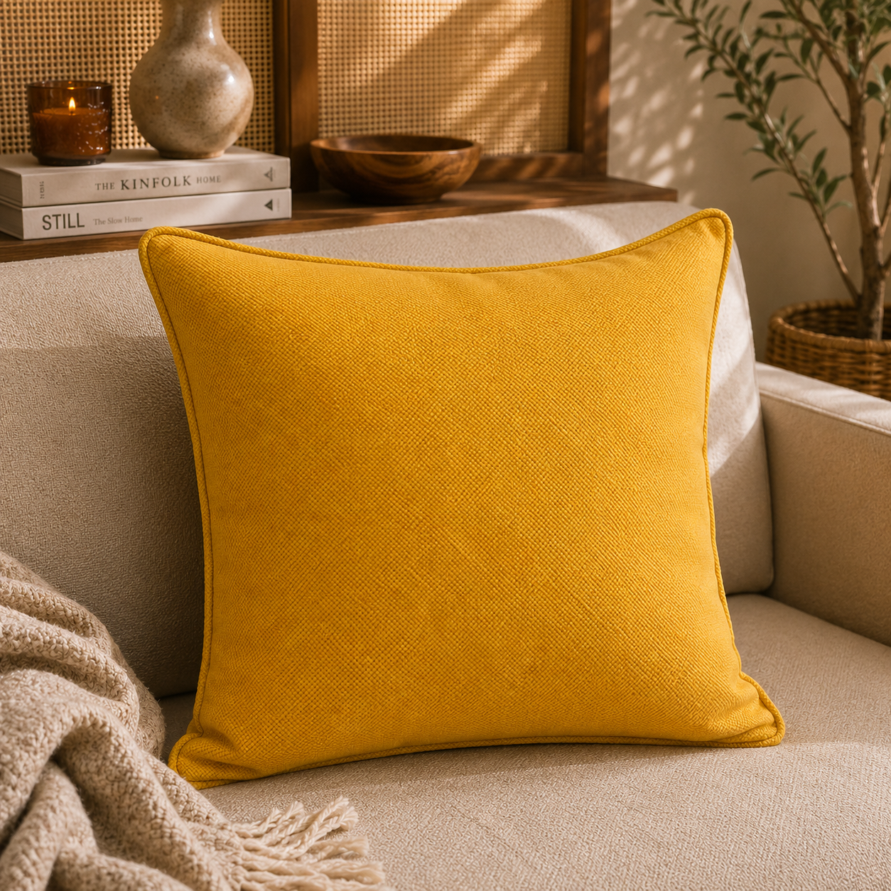 Coussin décoratif uni jaune