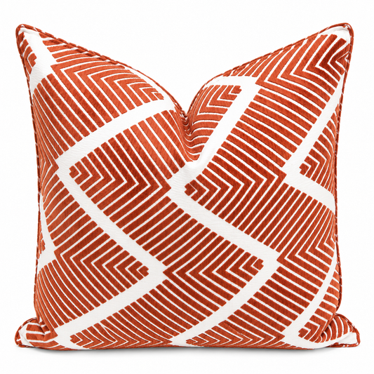 Coussin décoratif zigzag en chenille orange 50x50cm