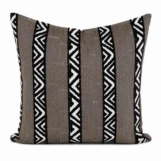 Coussin marron à Bandes Verticales et Zigzags