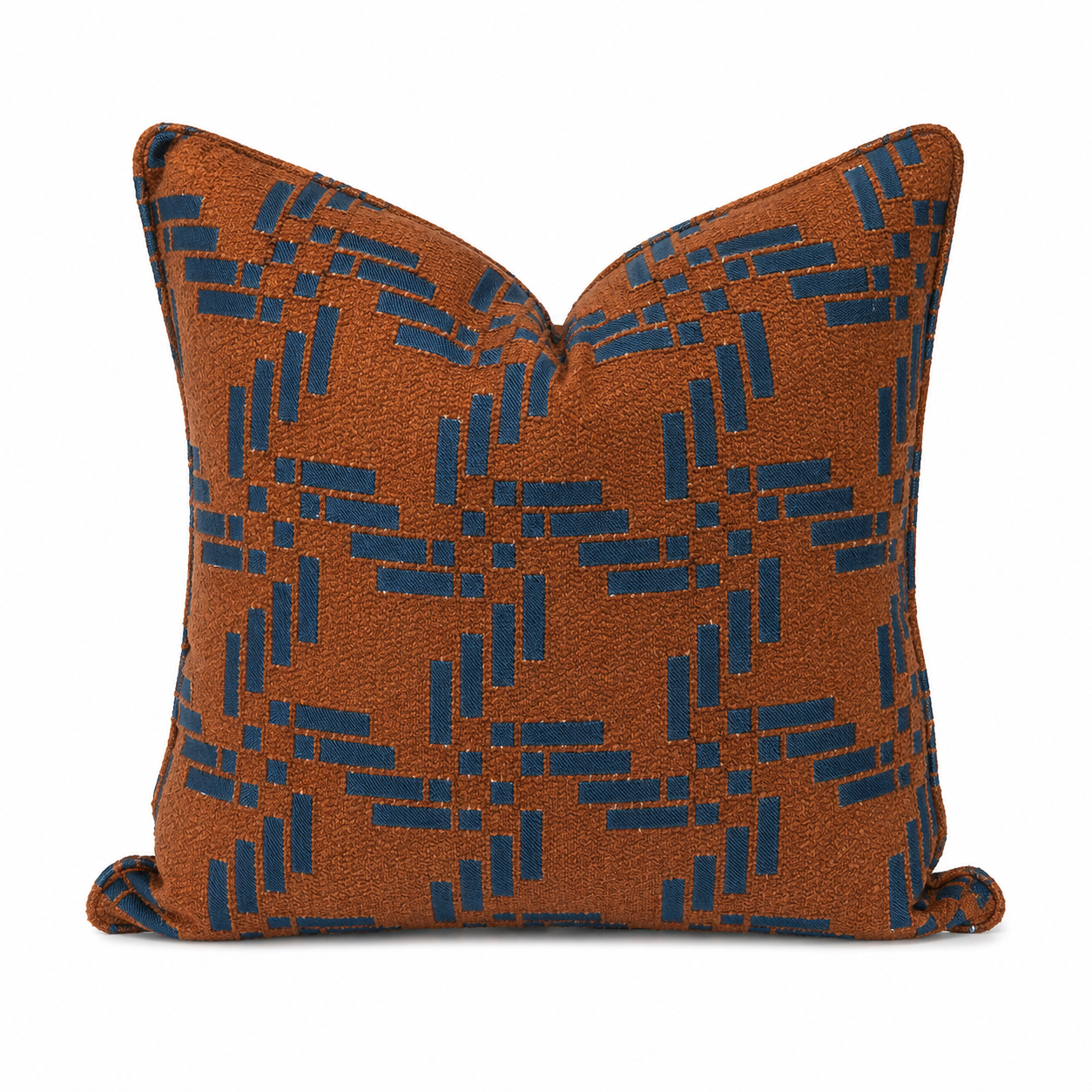 Coussin décoratif à motifs géométriques Terracotta & Navy Blue