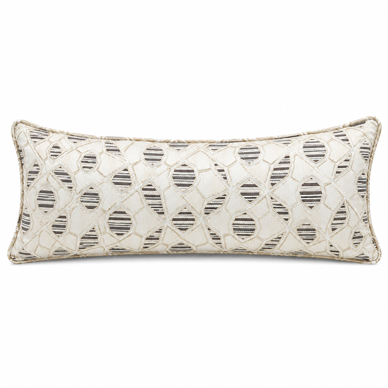 Coussin rectangulaire motif géométrique écru et taupe