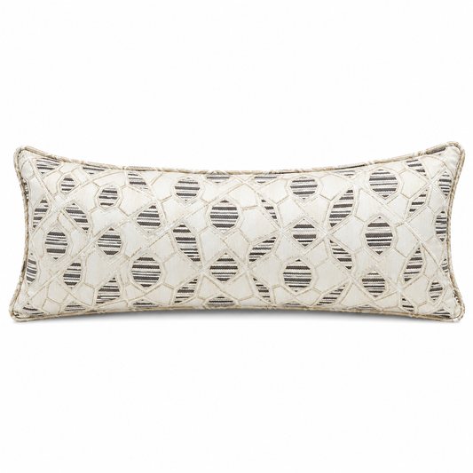 Coussin rectangulaire motif géométrique écru et taupe