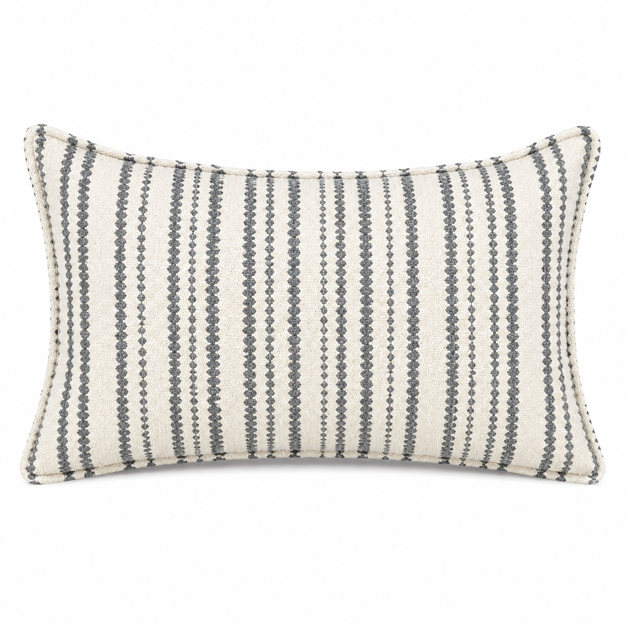 Coussin rectangulaire à rayures graphiques gris et écru