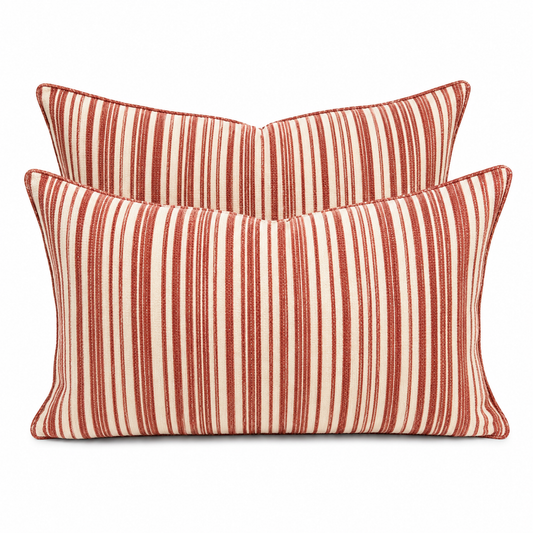 Lot de 2 Coussins Rectangulaire Rayures Terracotta & Écru
