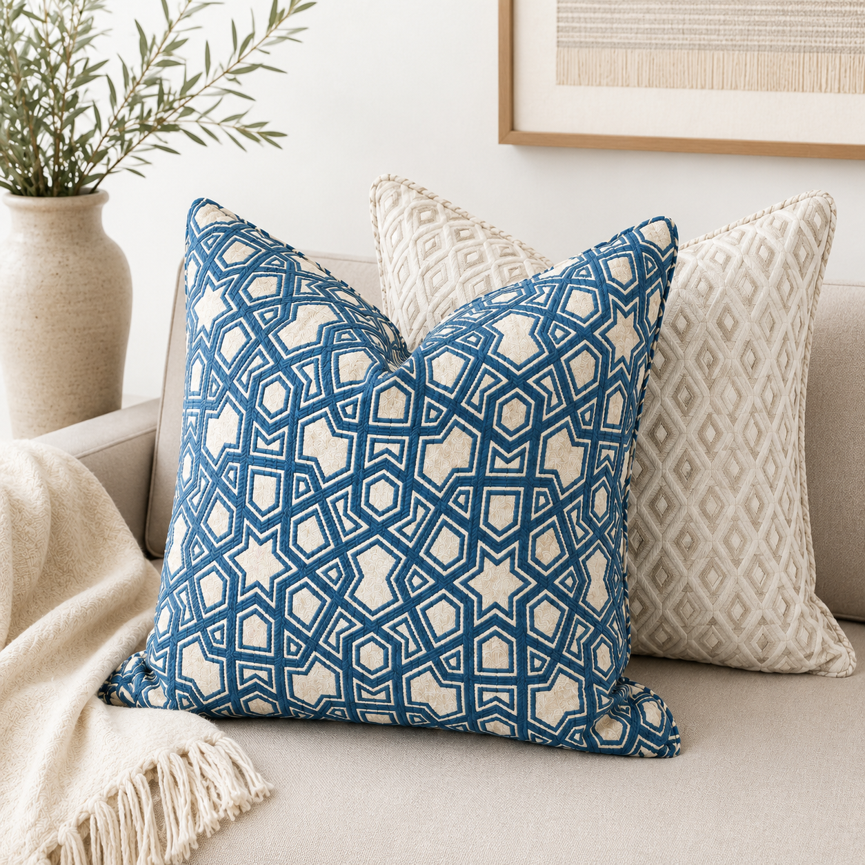 Decorative cushion with zellij pattern 50x50cm