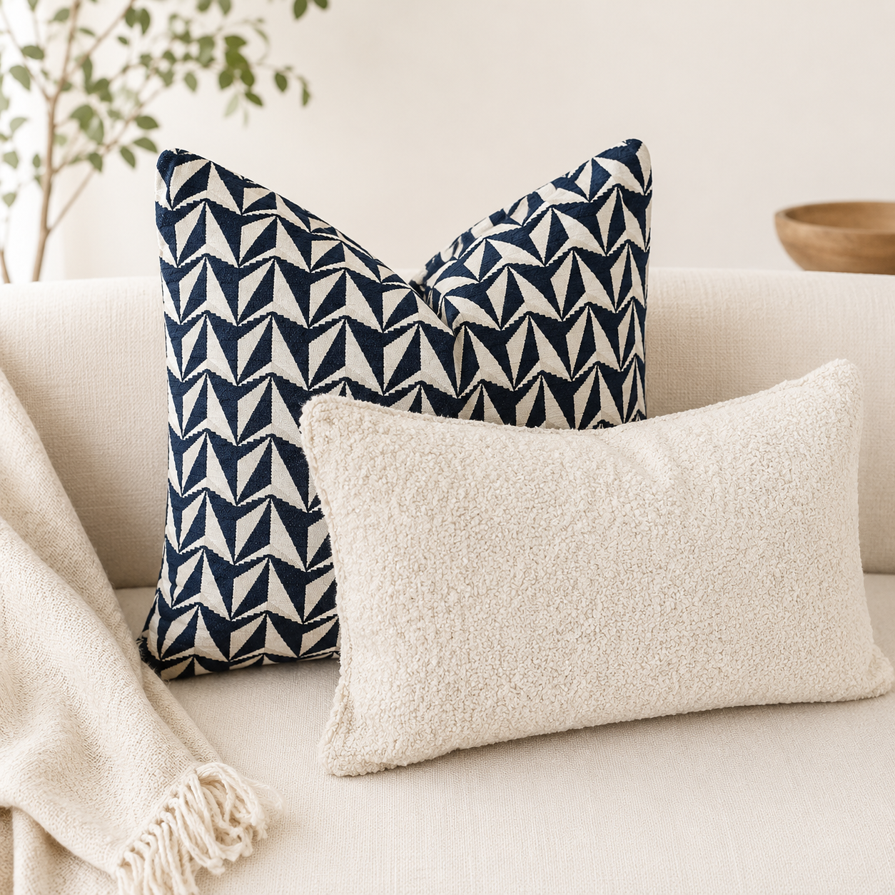 Coussin chevron bleu nuit