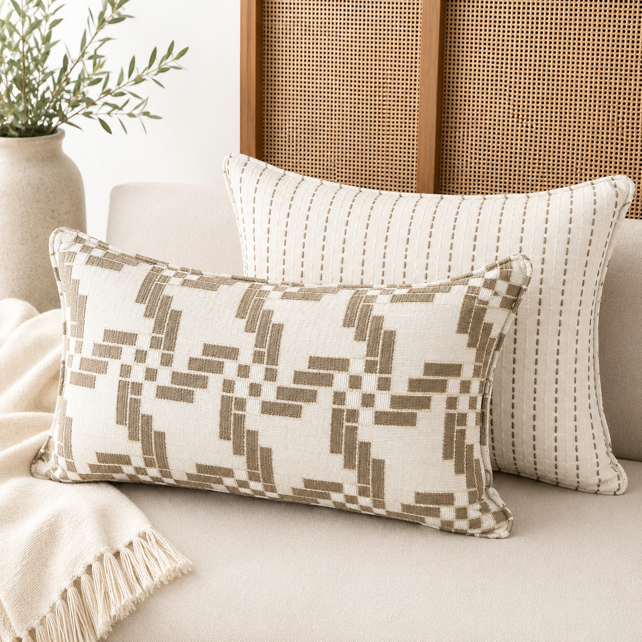 Coussin rectangulaire à rayures marron