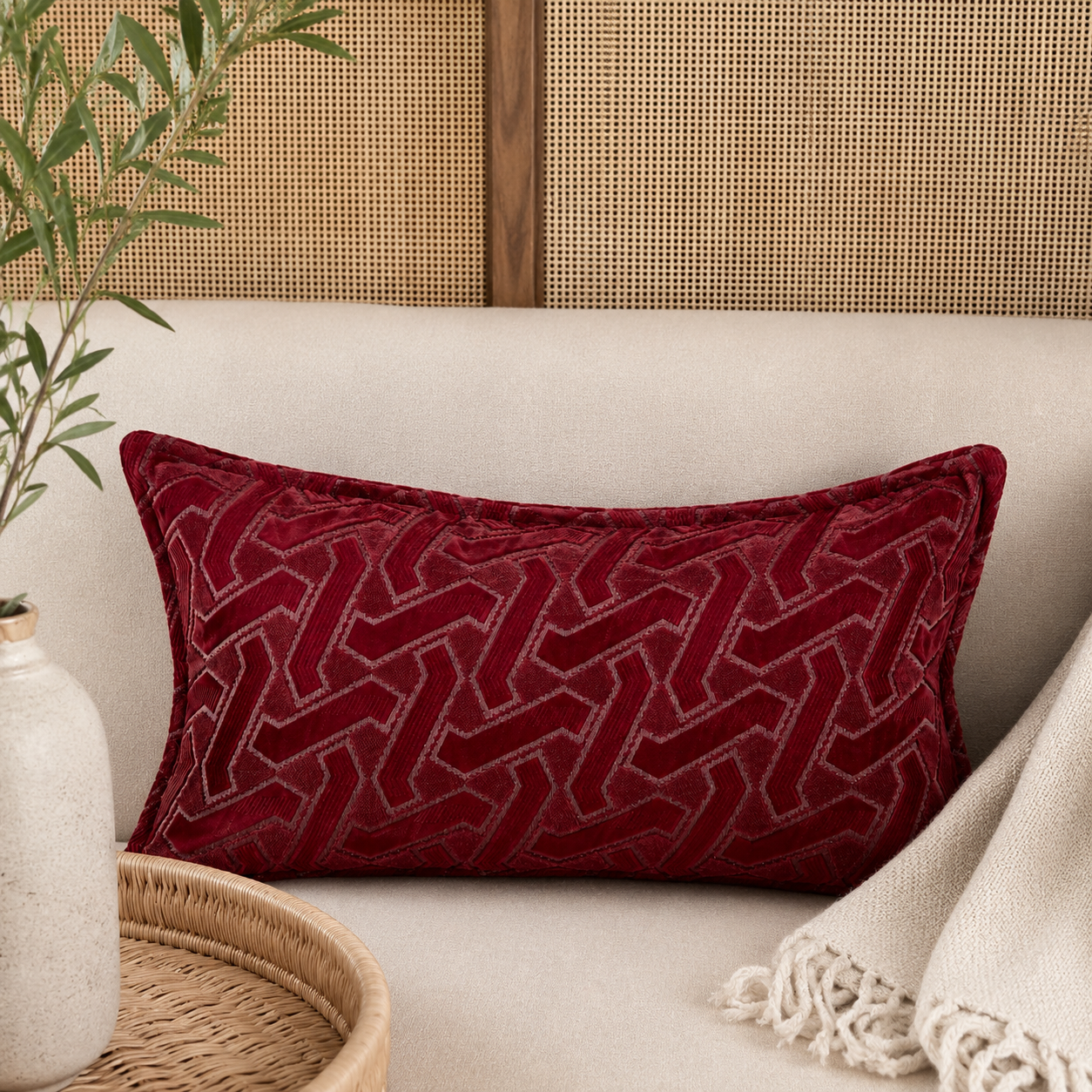 Coussin rectangulaire à motifs rouge