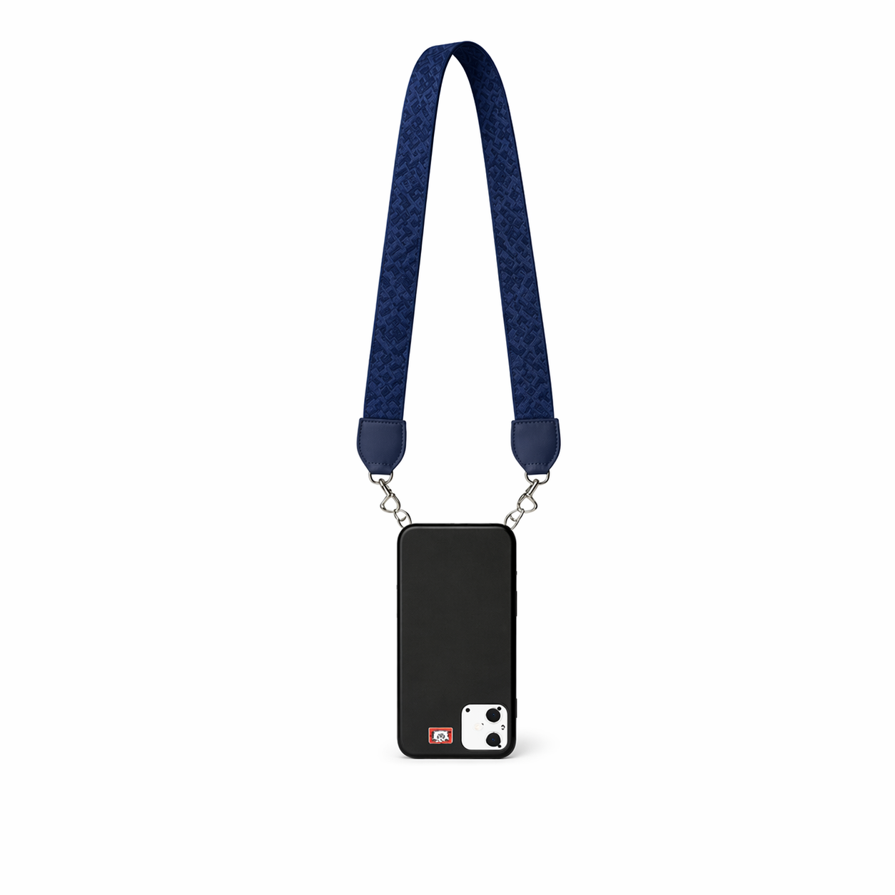 Bandoulière téléphone Zellij bleu en tissu marocain avec finitions en cuir véritable