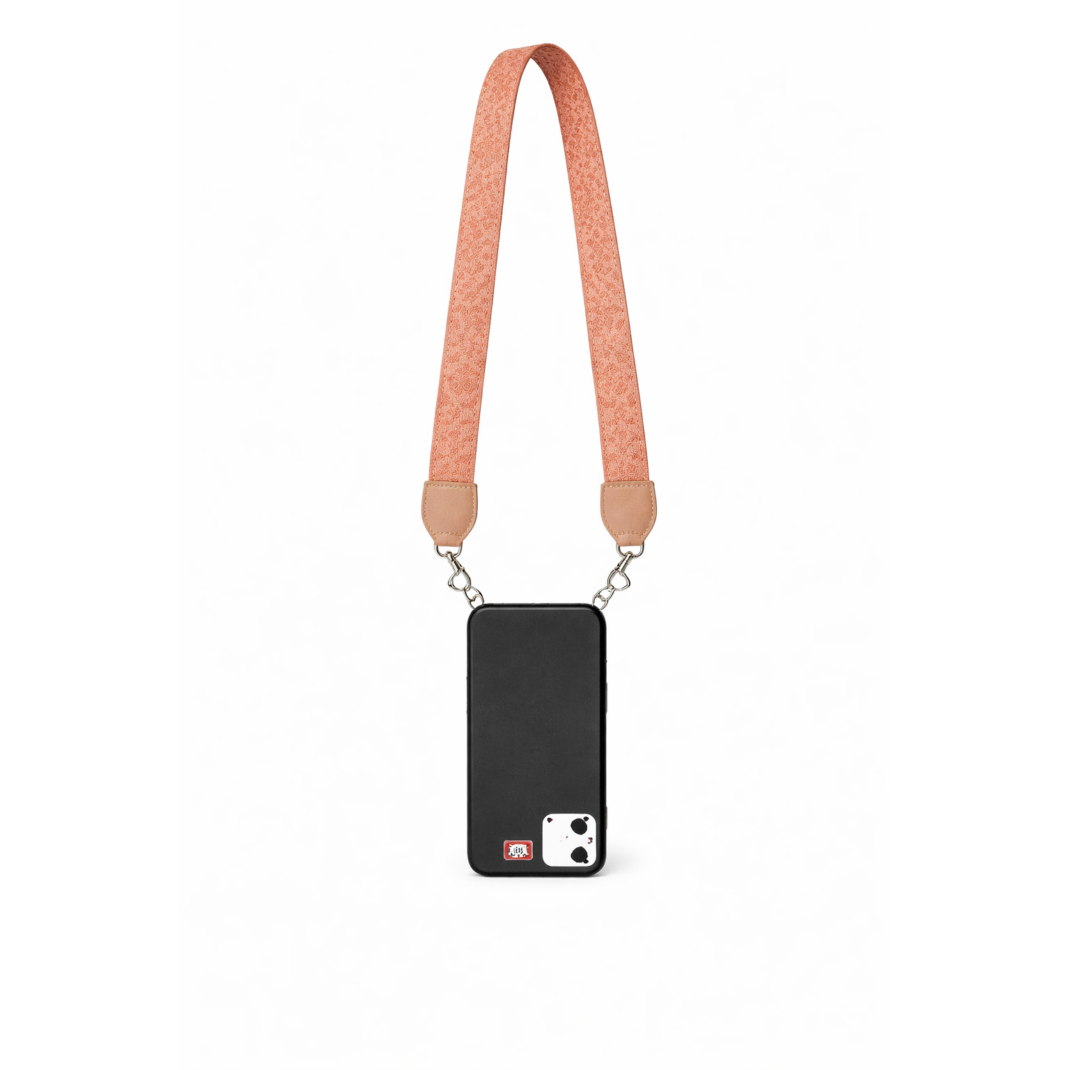 Bandoulière téléphone Zellij corail en tissu marocain avec finitions en cuir véritable