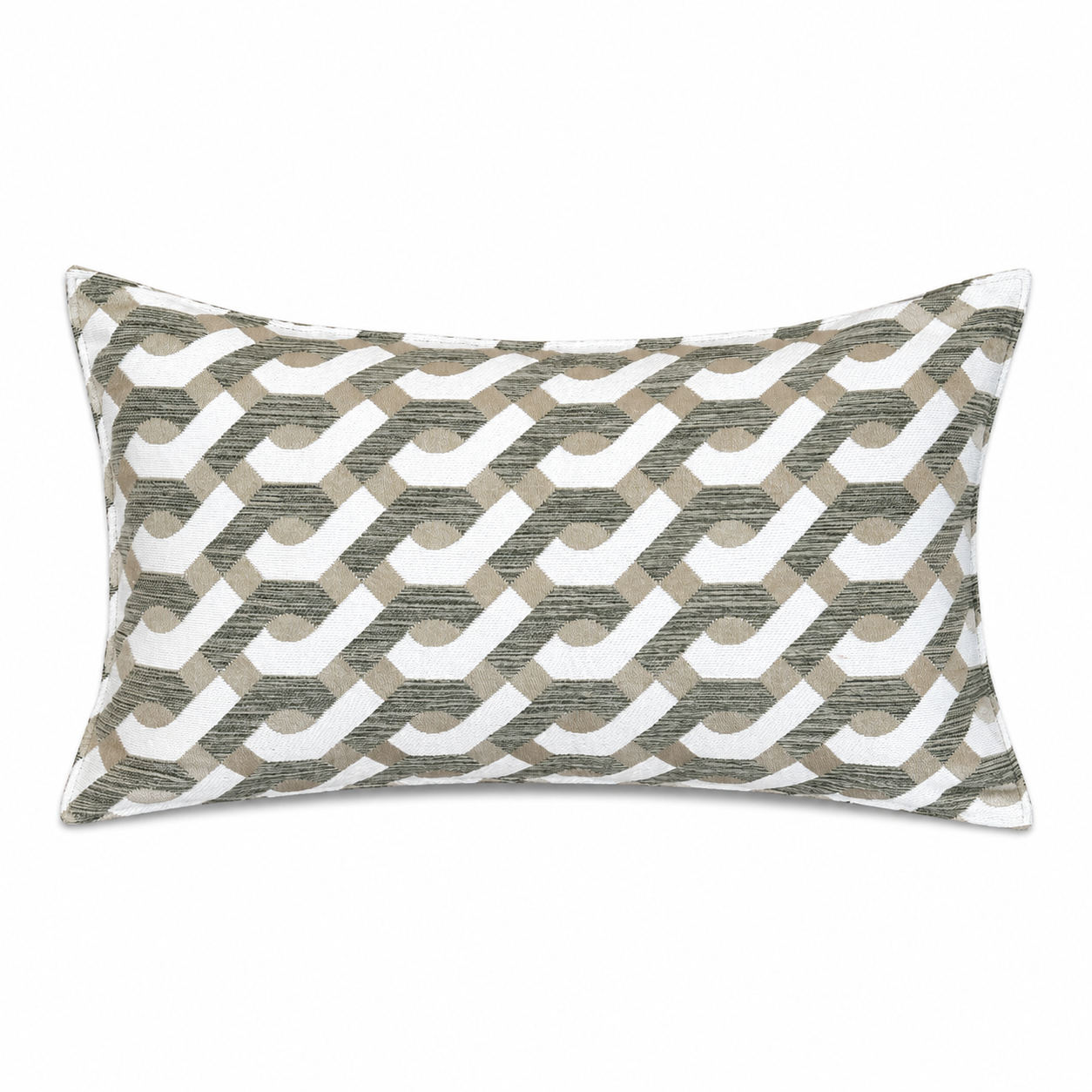 Coussin rectangulaire bleu chiné à texture fine tissée, style moderne et élégant, création exclusive Biyadi Collection fabriquée au Maroc.
