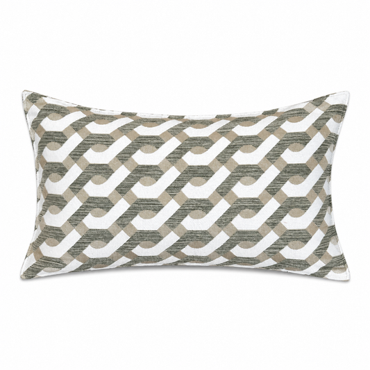 Coussin rectangulaire bleu chiné à texture fine tissée, style moderne et élégant, création exclusive Biyadi Collection fabriquée au Maroc.