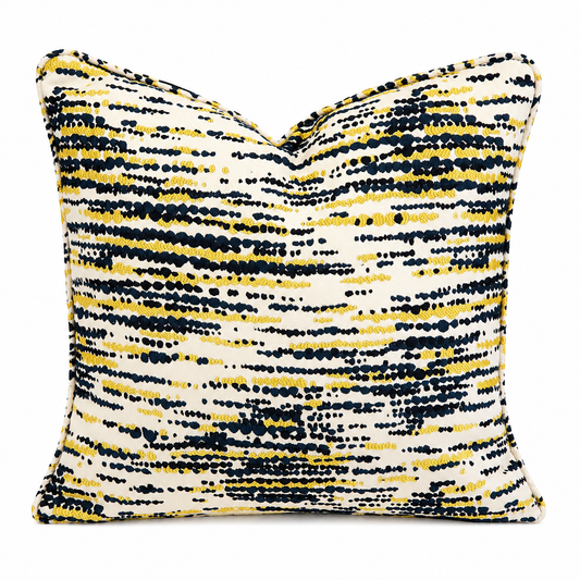 Coussin en pointillé décoratif bleu et jaune 50x50cm