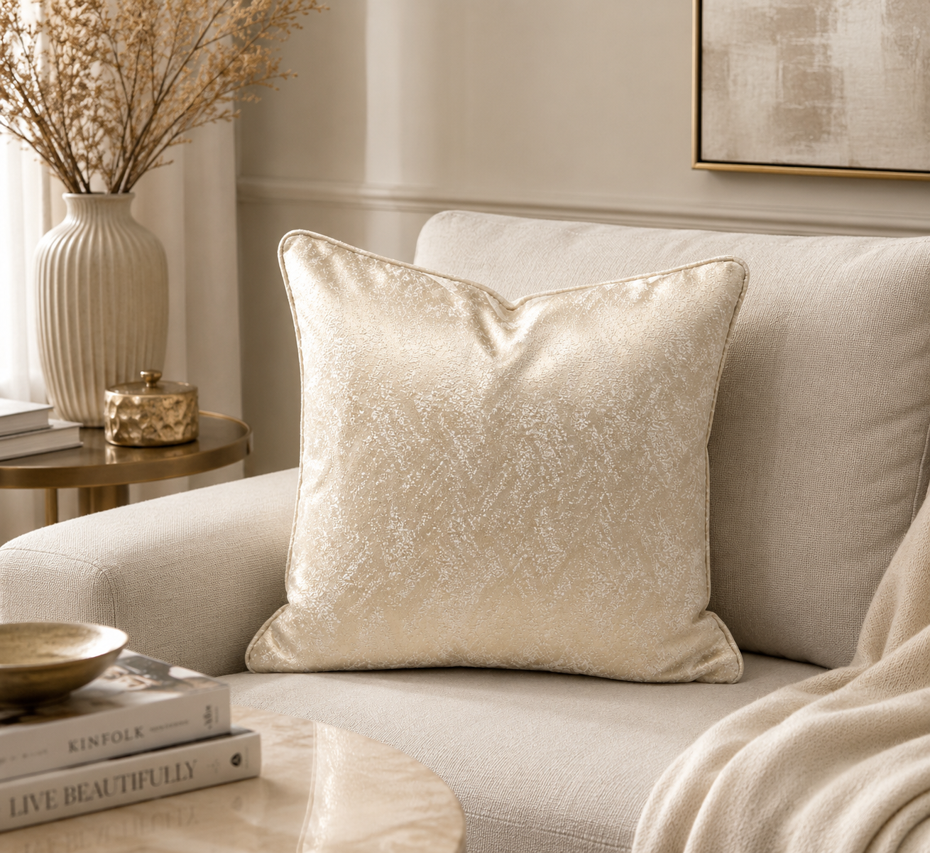 Coussin bouclette lamée blanche