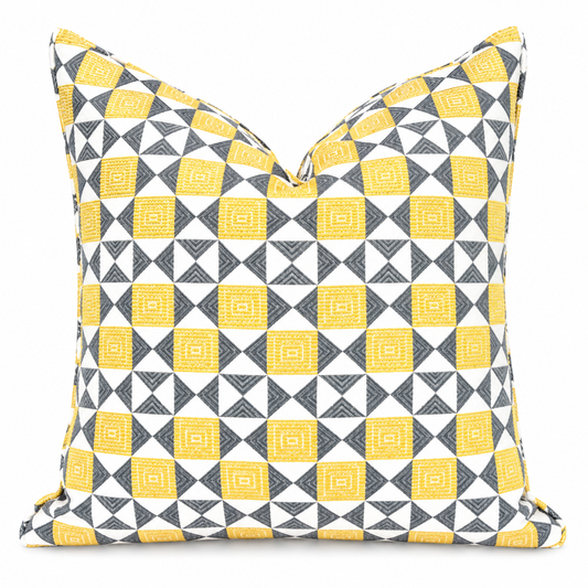 Coussin Décoratif Géométrique Jaune & Gris – Design Moderne