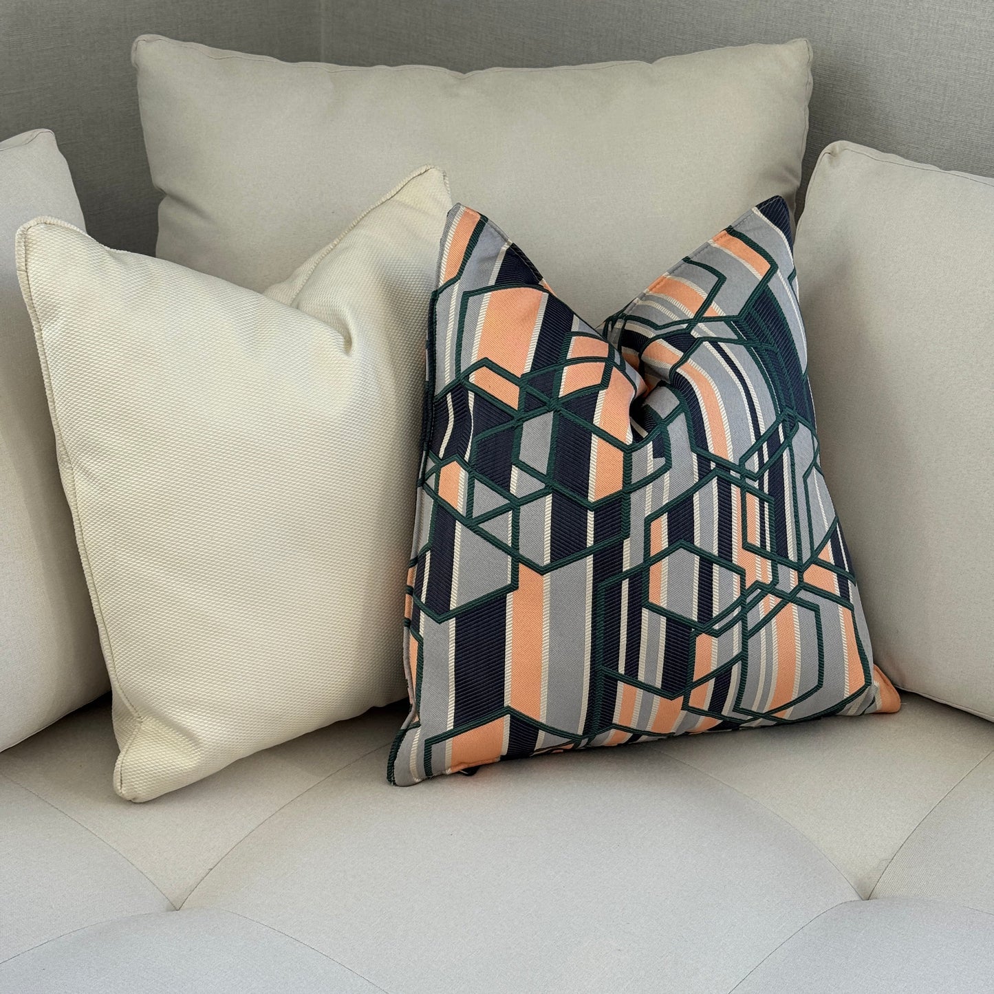 Coussin design marocain géométrique bleu vert  – Pièce décorative haut de gamme