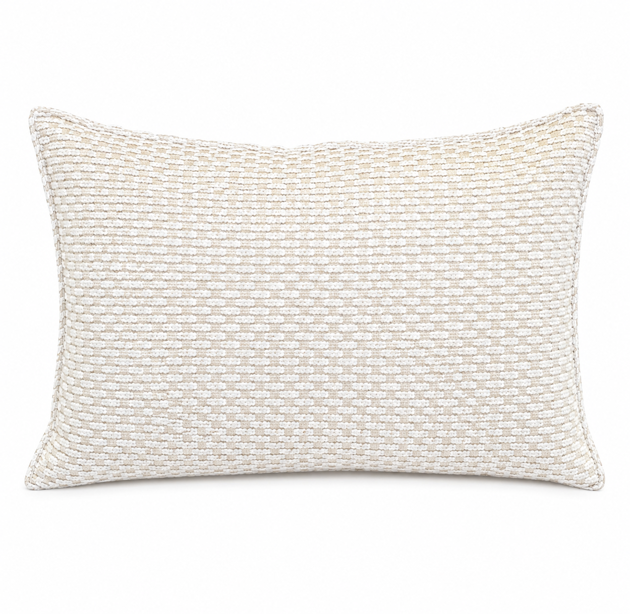 Coussin rectangulaire écru à texture relief tissée, design sobre et élégant, idéal pour une décoration moderne et chaleureuse.