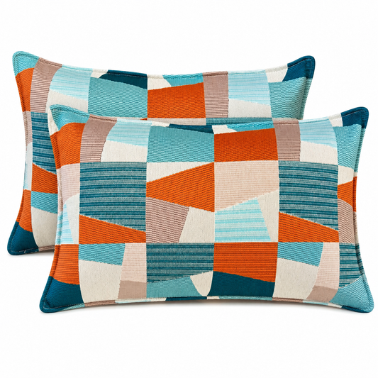 oussin rectangulaire à motif géométrique multicolore tissé en relief, coussin décoratif moderne .