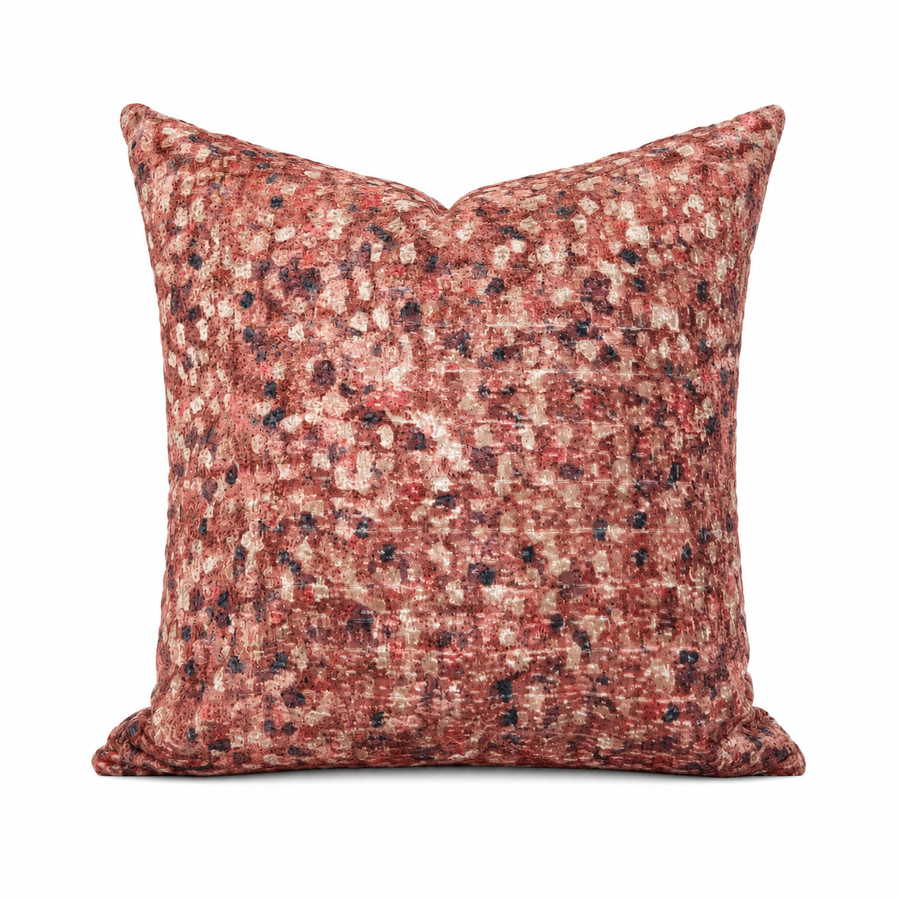 Coussin velour corail à motifs