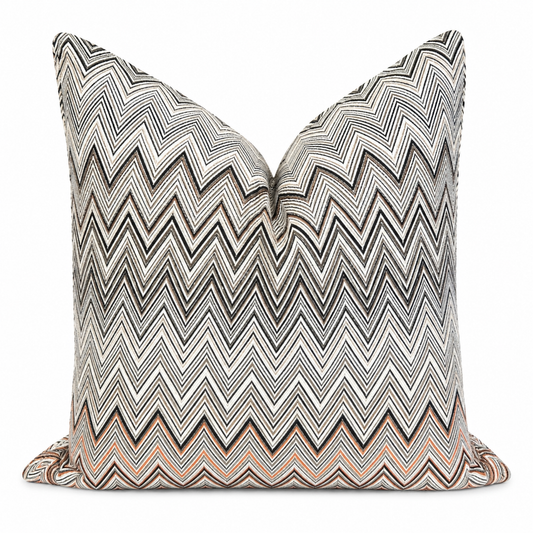 Coussin décoratif zigzag gris,beige  et terracota en tissu tissé – Biyadi Collection