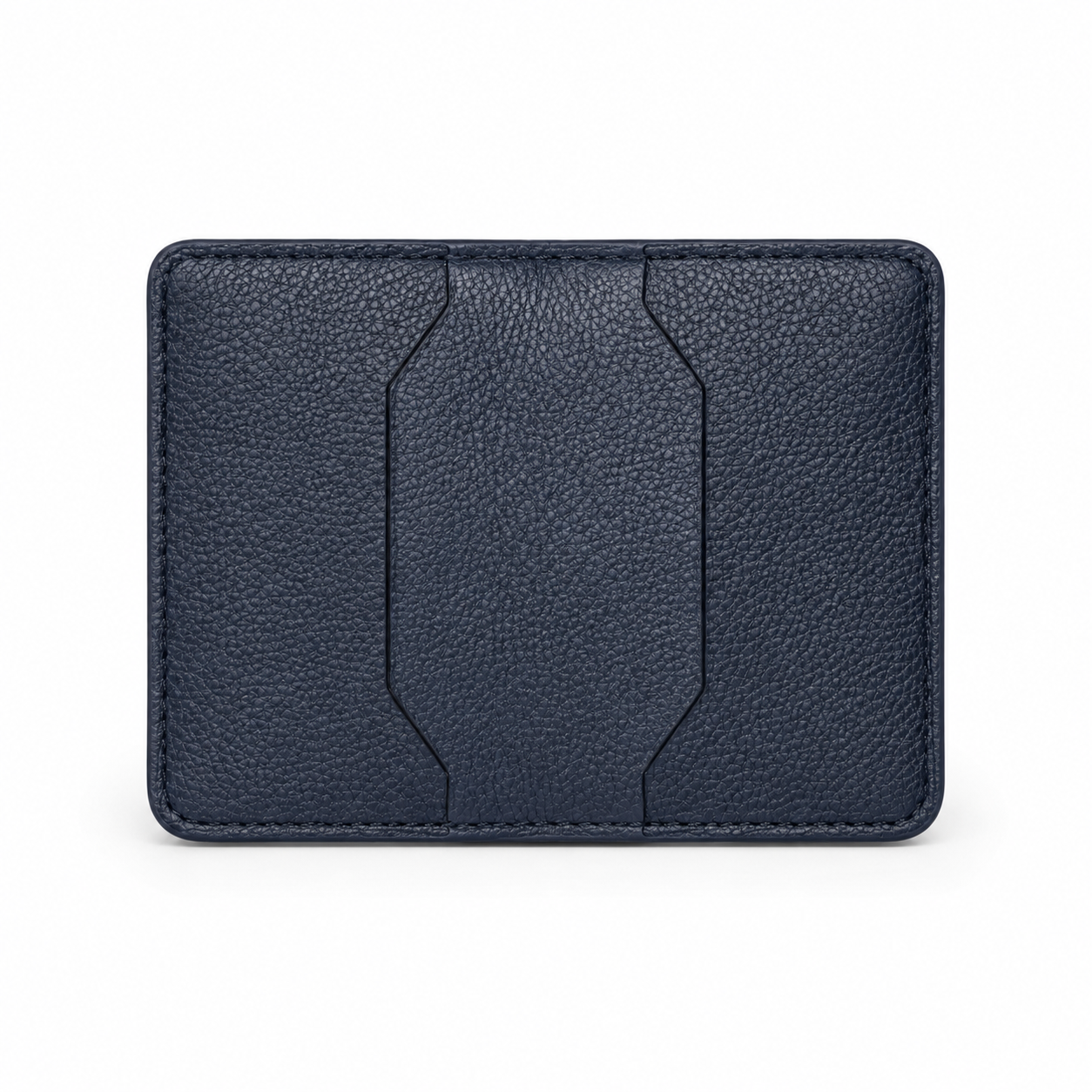 Intérieur du porte-passeport Biyadi Collection en cuir bleu marine avec compartiments de rangement.