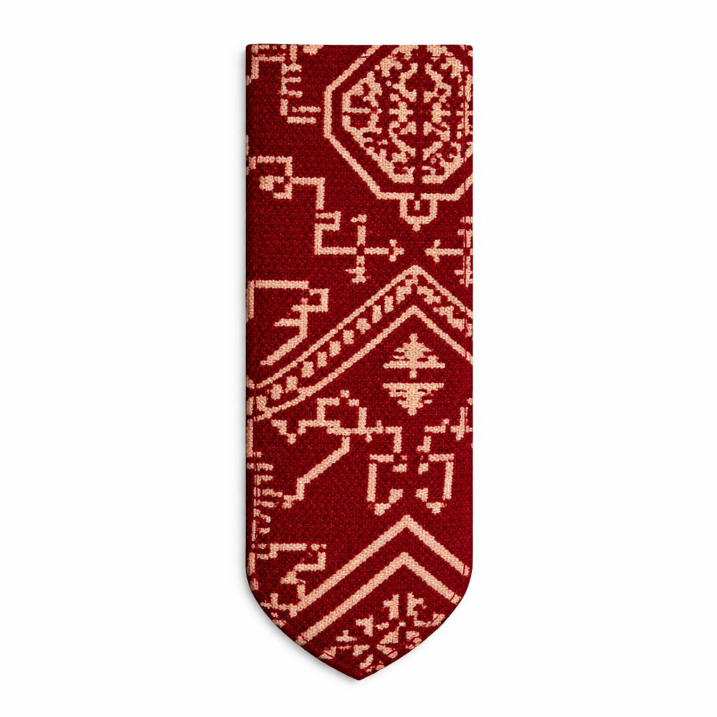 Marque-page en tissu Tarz bordeau tissé au Maroc avec motifs géométriques – Biyadi Collection